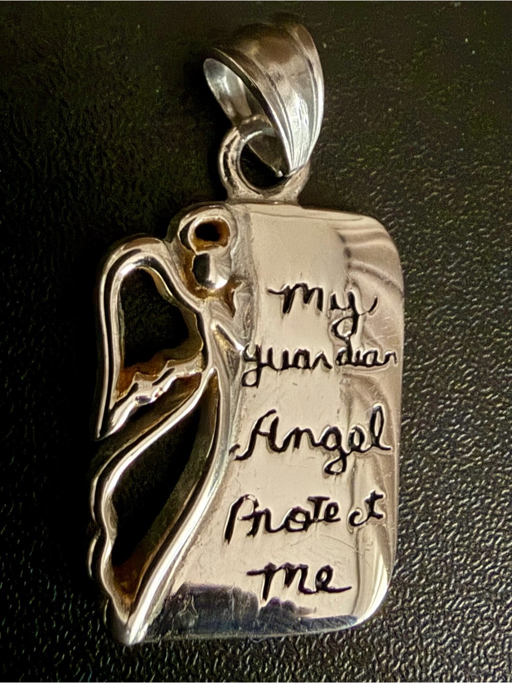 STAINLESS STEEL "MY GUARDIAN ANGEL PROTECT ME" PENDANT CHARM, 1.25"
